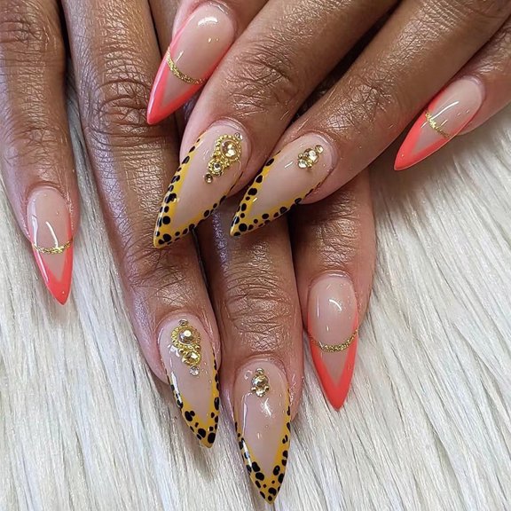 Wearing nail wholesale Leopard print orange red mandarin duck French nail wholesale Wearing nail removable nail wholesale
