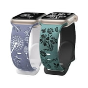 Wearlizer 2 Packs Engraved Band Compatible with Apple Watch Bands 41mm 40mm 38mm 49mm 46mm 45mm 44mm 42mm Women, Cute Two-Tone Flower Soft Silicone Sport Strap 