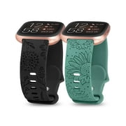 Wearlizer 2 Packs Floral Engraved Band Compatible with Fitbit Versa 2/ Versa/Versa Lite Bands Women, Cute Soft Silicone Sunflower Dandelion Sport Designer Fancy Summer Strap for Versa 2 Smart Watch