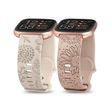 Wearlizer 2 Packs Floral Engraved Band Compatible with Fitbit Versa 2/ Versa/Versa Lite Bands Women, Cute Soft Silicone Sunflower Dandelion Sport Designer Fancy Summer Strap for Versa 2 Smart Watch