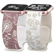 Wearlizer 2 Packs Floral Engraved Band Compatible with Versa 2 Bands for Women, Two-Tone Flower Soft Silicone Sport Strap for Versa/Versa 2/Versa Lite/Versa SE Smart Watch