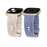 Wearlizer 2 Packs Floral Engraved Band Compatible with Versa 4/Versa 3/Sense 2/Sense Band Women, Cute Silicone Dandelion Sunflower Design Soft Sport Fancy Summer Strap for Versa 4