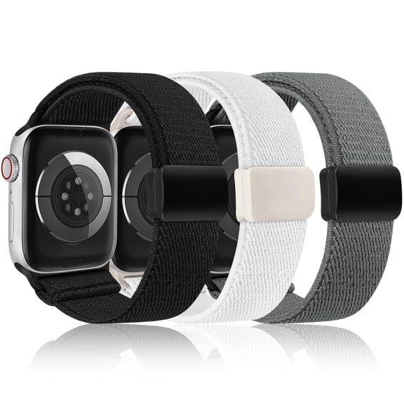 Wearlizer 3 Pack Magnetic Stretchy Band Compatible with Apple Watch Bands 38/40/41/42/44/45/46/49mm, Nylon Braided Elastic Sport Loop Strap for iWatch Series 11/10/9/8/7/6/5/4/SE/Ultra