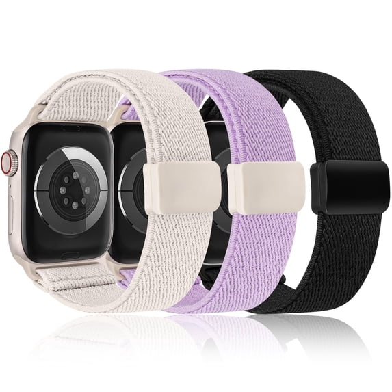 Wearlizer 3 Pack Magnetic Stretchy Band Compatible with Apple Watch Bands 38/40/41/42/44/45/46/49mm, Nylon Braided Elastic Sport Loop Strap for iWatch Series 11/10/9/8/7/6/5/4/SE/Ultra