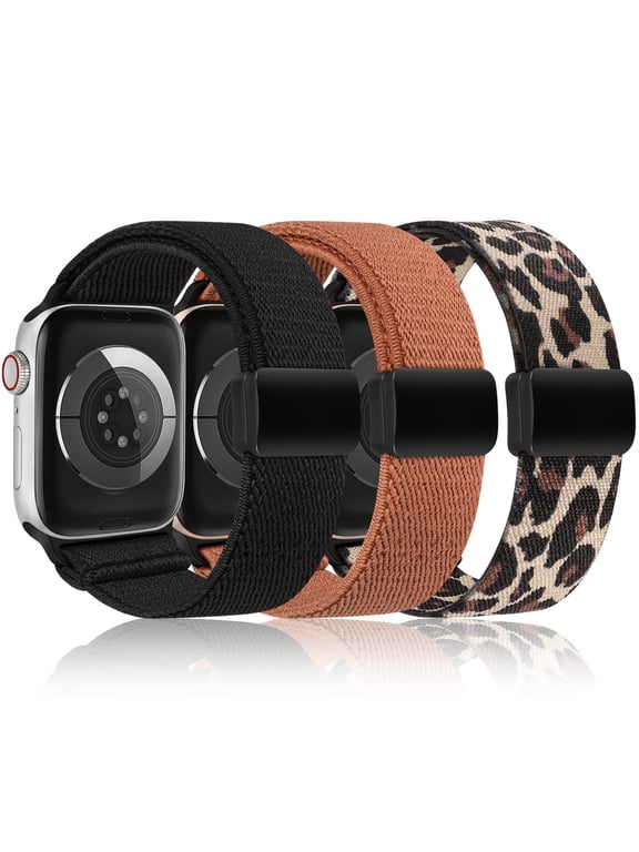 3 Pack Magnetic Stretchy Band Compatible with Apple Watch Bands 38/40/41/42/44/45/46/49mm, Nylon Braided Elastic Sport Loop Strap for iWatch Series 11/10/9/8/7/6/5/4/SE/Ultra