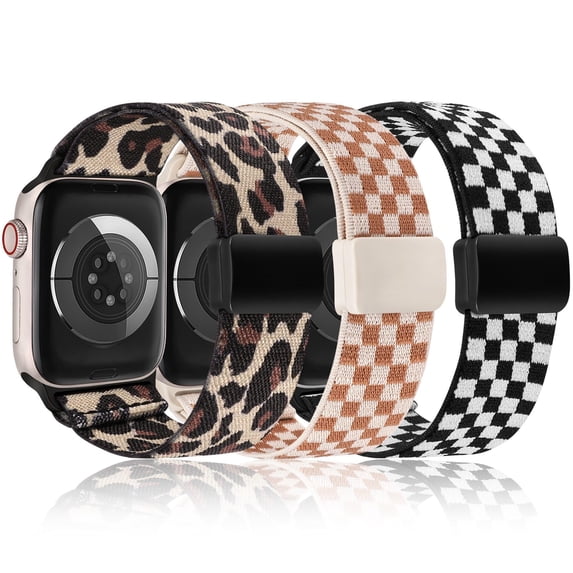 Wearlizer 3 Pack Magnetic Stretchy Band Compatible with Apple Watch Bands 38/40/41/42/44/45/46/49mm, Nylon Braided Elastic Sport Loop Strap for iWatch Series 11/10/9/8/7/6/5/4/SE/Ultra