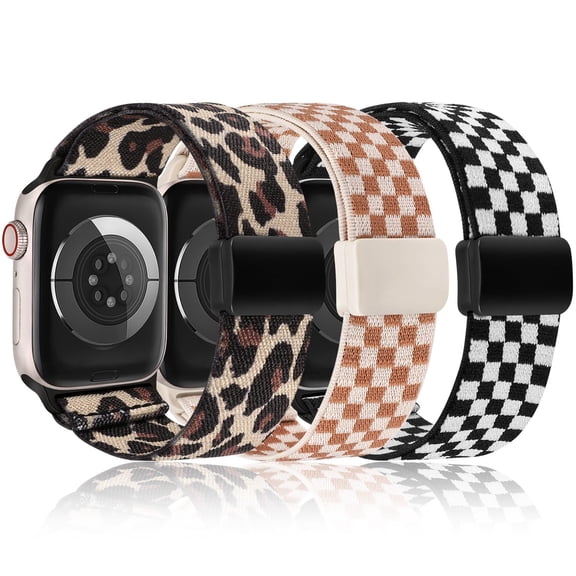 Wearlizer 3 Pack Magnetic Stretchy Band Compatible with Apple Watch Bands 38/40/41/42/44/45/46/49mm, Nylon Braided Elastic Sport Loop Strap for iWatch Series 11/10/9/8/7/6/5/4/SE/Ultra