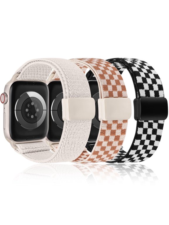 3 Pack Magnetic Stretchy Band Compatible with Apple Watch Bands 38/40/41/42/44/45/46/49mm, Nylon Braided Elastic Sport Loop Strap for iWatch Series 11/10/9/8/7/6/5/4/SE/Ultra