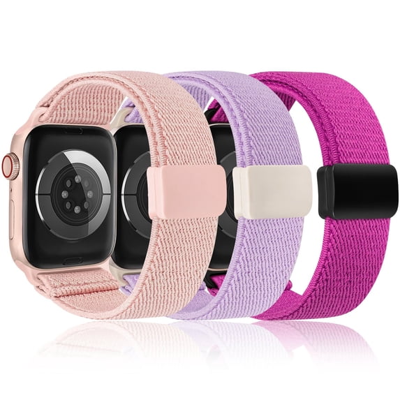 Wearlizer 3 Pack Magnetic Stretchy Band Compatible with Apple Watch Bands 38/40/41/42/44/45/46/49mm, Nylon Braided Elastic Sport Loop Strap for iWatch Series 11/10/9/8/7/6/5/4/SE/Ultra