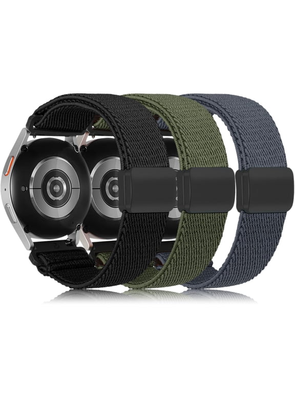 3 Pack Magnetic Stretchy Bands Compatible with Samsung Galaxy Watch 7/6/5/4/FE/Active 2 40mm 44mm, 20mm Elastic Nylon Braided Sport Loop Strap with Magnetic Clasp for Watch 6 Classic/5 Pro