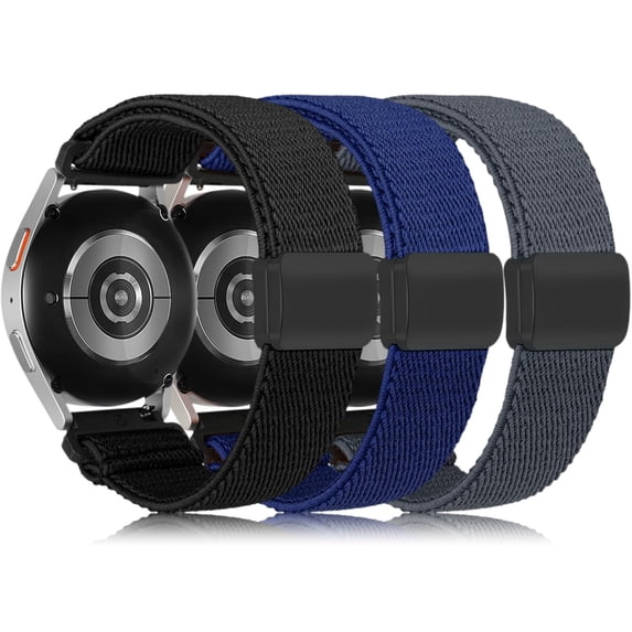 Wearlizer 3 Pack Magnetic Stretchy Bands Compatible with Samsung Galaxy Watch 7/6/5/4/FE/Active 2 40mm 44mm, 20mm Elastic Nylon Braided Sport Loop Strap with Magnetic Clasp for Watch 6 Classic/5 Pro
