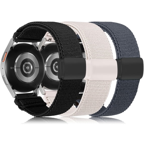 Wearlizer 3 Pack Magnetic Stretchy Bands Compatible with Samsung Galaxy Watch 7/6/5/4/FE/Active 2 40mm 44mm, 20mm Elastic Nylon Braided Sport Loop Strap with Magnetic Clasp for Watch 6 Classic/5 Pro
