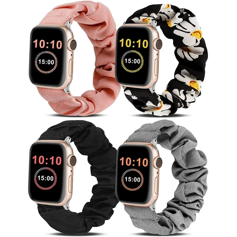 Wearlizer 4 Packs Compatible with Apple Watch Band Scrunchie Soft Cloth 38mm 40mm 41mm Cute Printed Elastic Watch Bands Women for Apple iWatch Ultra