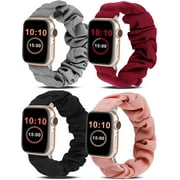 Wearlizer 4 Packs Compatible with Apple Watch Band Scrunchie Soft Cloth 38mm 40mm 41mm 42mm 45mm 46mm 49mm, Cute Printed Elastic Watch Bands Women for Apple iWa