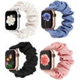 thumbnail image 1 of Wearlizer 4 Packs Compatible with Apple Watch Band Scrunchie Soft Cloth 38mm 40mm 41mm 42mm 45mm 46mm 49mm, Cute Printed Elastic Watch Bands Women for Apple iWatch Ultra 2/Ultra/10/9/8/7/SE/6/5/4/3, 1 of 6