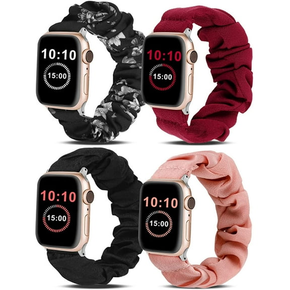 Wearlizer 4 Packs Compatible with Apple Watch Band Scrunchie Soft Cloth 38mm 40mm 41mm 42mm 45mm 46mm 49mm, Cute Printed Elastic Watch Bands Women for Apple iWatch Ultra 2/Ultra/10/9/8/7/SE/6/5/4/3