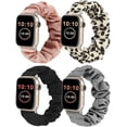 thumbnail image 1 of Wearlizer 4 Packs Compatible with Apple Watch Band Scrunchie Soft Cloth 38mm 40mm 41mm 42mm 45mm 46mm 49mm, Cute Printed Elastic Watch Bands Women for Apple iWatch Ultra 2/Ultra/10/9/8/7/SE/6/5/4/3, 1 of 7