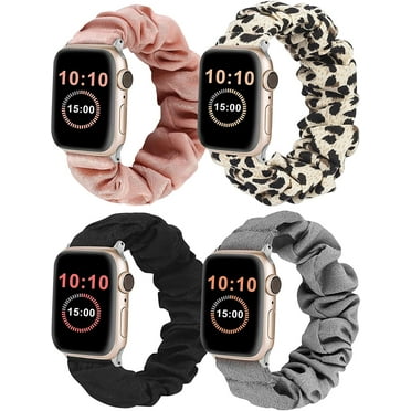 Wearlizer 4 Packs Compatible with Apple Watch Band Scrunchie Soft Cloth 38mm 40mm 41mm 42mm 45mm 46mm 49mm, Cute Printed Elastic Watch Bands Women for Apple iWatch Ultra 2/Ultra/10/9/8/7/SE/6/5/4/3