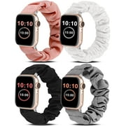Wearlizer 4 Packs Compatible with Apple Watch Band Scrunchie Soft Cloth 38mm 40mm 41mm 42mm 45mm 46mm 49mm, Cute Printed Elastic Watch Bands Women for Apple iWa