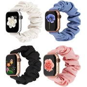 Wearlizer 4 Packs Compatible with Apple Watch Band Scrunchie Soft Cloth 38mm 40mm 41mm 42mm 45mm 46mm 49mm, Cute Printed Elastic Watch Bands Women for Apple iWa