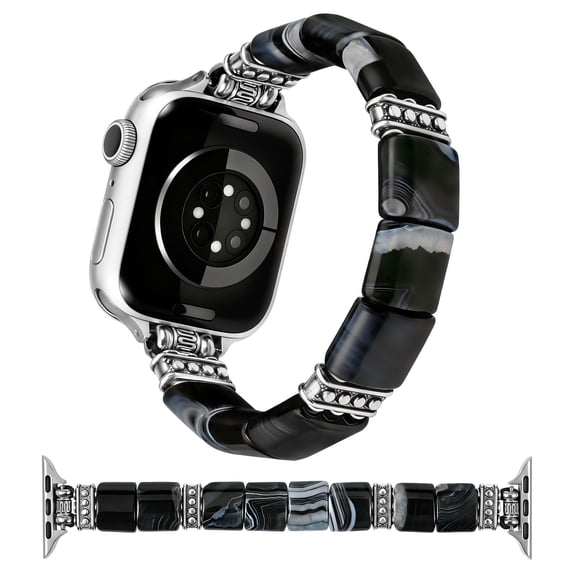Wearlizer Beaded Agate Band Compatible with Apple Watch 38/40/41/42/44/45/46/49mm, Handmade Natural Stone Stretch Bracelet for Women, Boho Strap for iWatch Series 11/10/9/8/7/6/5/4/SE/Ultra