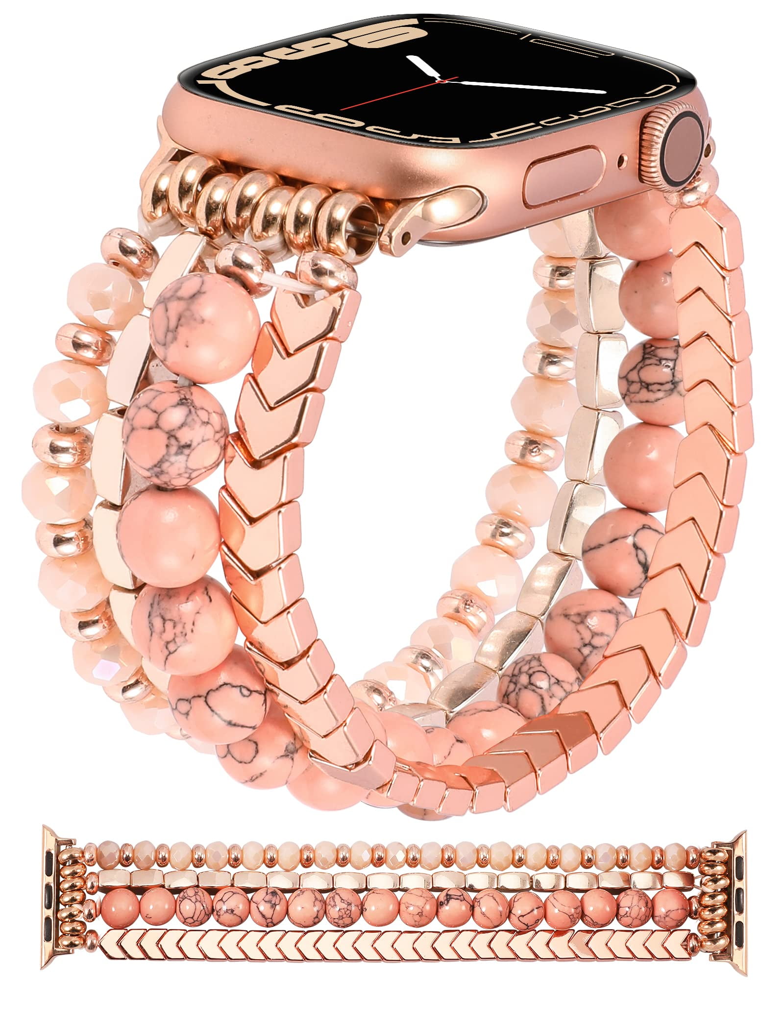 Wearlizer Beaded Bracelet Compatible with Apple Watch Band 41mm 40mm 38mm Women Dressy Cute Handmade Elastic Beads Stretchy Strap for iWatch Ultra