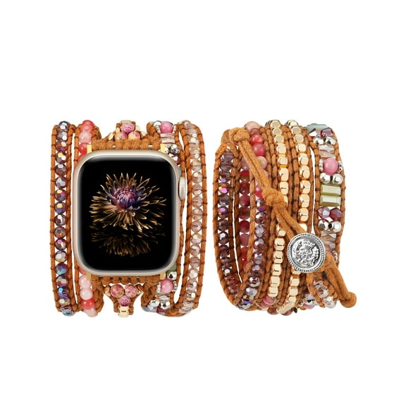 Wearlizer Boho Beads Band Compatible with Apple Watch Band 41mm 40mm 38mm for Iwatch Series 8 7 6 5 4 3 2 1 Women Leather Handmade Braided Natural Stone Strap