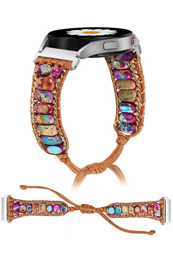 Boho Stone Bracelet Compatible with Galaxy Watch 6/5/4/Active 2 40mm 44mm/Watch 5 Pro 45mm/Watch 6 Classic/Watch 3 41mm Women, 20mm Handmade Chakra Energy Colorful Natural Stone Watch Strap