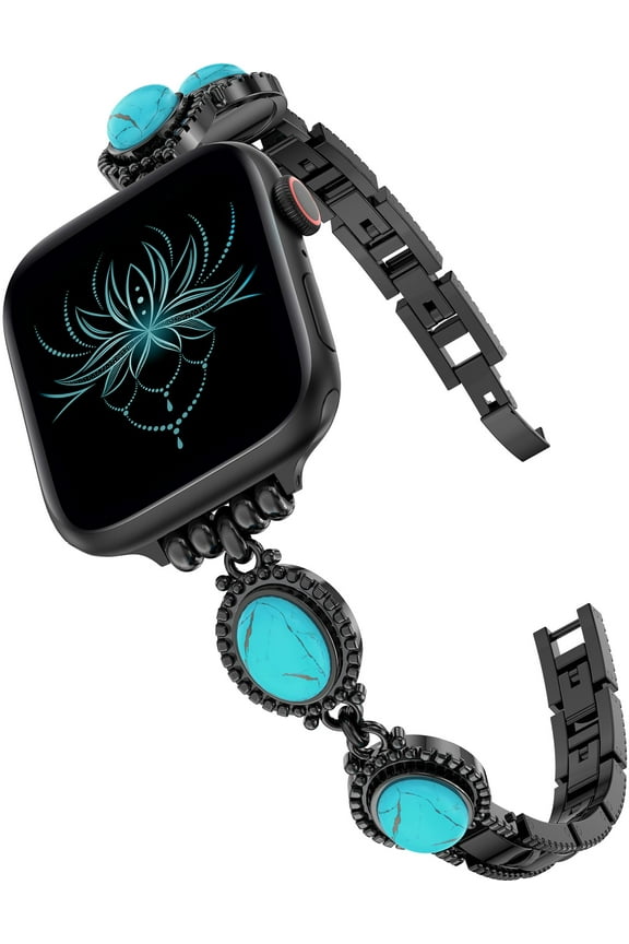 Boho Turquoise Bracelet Compatible with Apple Watch Band 42/41/40/38/46/45/44/49mm, Adjustable Jewelry Gemstone Strap for iWatch Ultra Series SE 10 9 8 7 6 5 4 3 2 1