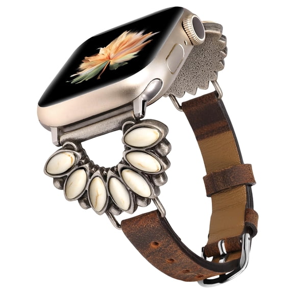 Wearlizer Boho Turquoise Strap Compatible with Apple Watch Band 42/41/40/38/46/45/44/49mm for Women, Western Leather Strap for iWatch Ultra Series SE/10/9/8/7/6/5/4/3/2/1