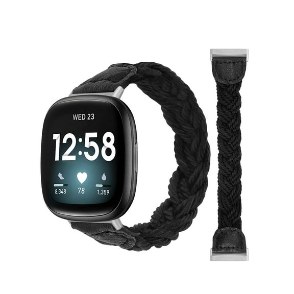 Wearlizer Braided Bands Compatible with Fitbit Versa 4/Versa 3/Fitbit Sense 2/Fitbit Sense Band for Women, Elastic Solo Loop Stretchy Nylon Woven Wristband