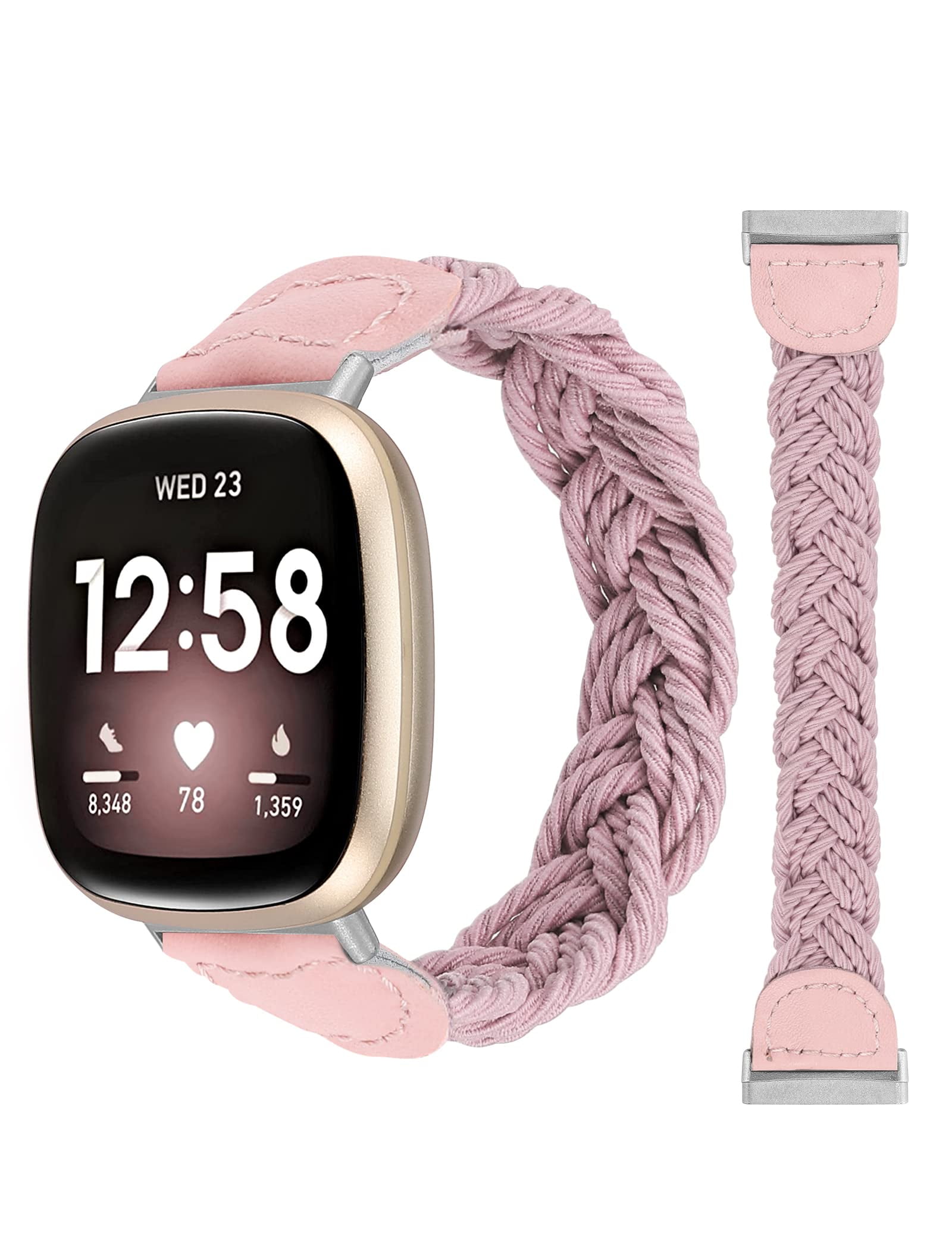 Wearlizer Braided Bands Compatible with Fitbit Versa 4/Versa 3/Fitbit Sense  2/Fitbit Sense Band for Women, Elastic Solo Loop Stretchy Nylon Woven  Wristband