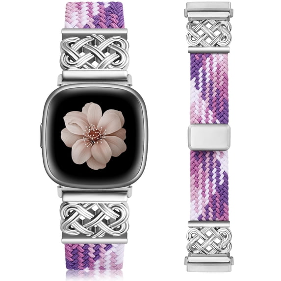 Wearlizer Braided Magnetic Band Compatible with Versa 4/Versa 3/Sense 2/Sense Bands for Women, Stretchy Nylon Woven Strap with Celtic Knot Metal Clasp