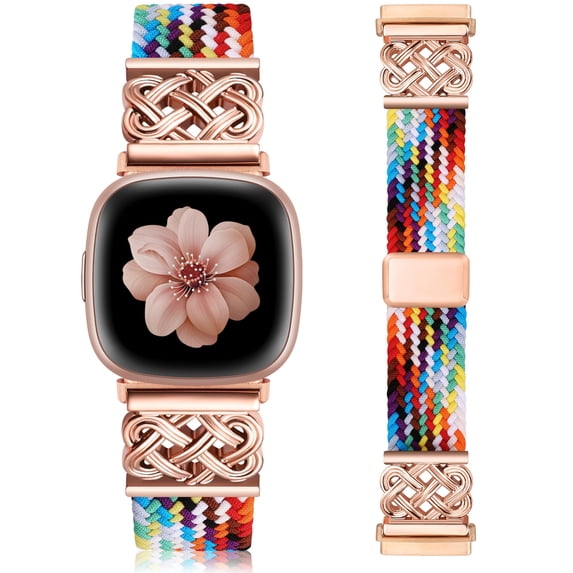 Wearlizer Braided Magnetic Band Compatible with Versa 4/Versa 3/Sense 2/Sense Bands for Women, Stretchy Nylon Woven Strap with Celtic Knot Metal Clasp