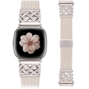 Wearlizer Braided Magnetic Band Compatible with Versa 4/Versa 3/Sense 2/Sense Bands for Women, Stretchy Nylon Woven Strap with Celtic Knot Metal Clasp