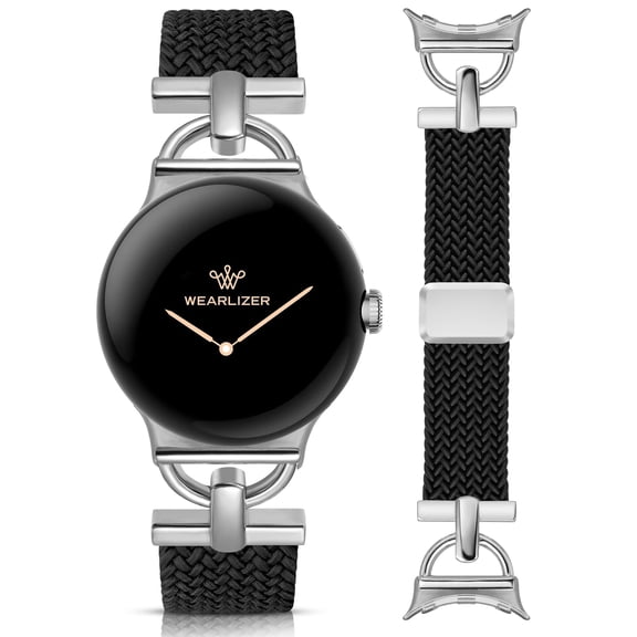 Wearlizer Braided Magnetic Band Compatible with Google Pixel Watch, Stretchy Nylon Watch Band for Women Men, D-Shape Designer Sport Wristband for Pixel Watch 4/3/2/1, 41mm