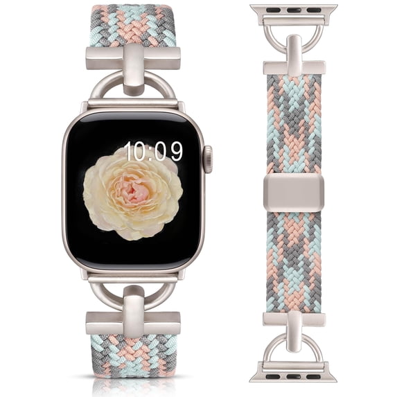 Wearlizer Braided Magnetic Compatible with Apple Watch Band for Women & Men, D-Shape Stretchy Elastic Nylon Strap, Fits 38/40/41/42/44/45/46/49mm, for iWatch Series 11 10 9 8 7 SE Ultra