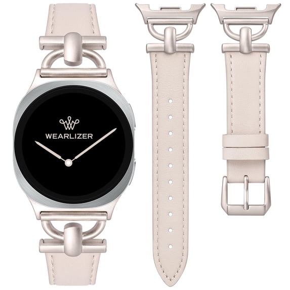 Wearlizer Leather Band Compatible with Samsung Galaxy Watch 8 40mm 44mm & Watch 8 Classic 46mm, Slim Dressy Genuine Leather Strap with D-Shape Metal Buckle for Women
