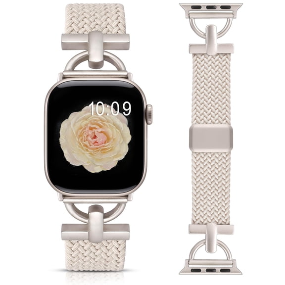 Wearlizer Braided Magnetic Compatible with Apple Watch Band for Women & Men, D-Shape Stretchy Elastic Nylon Strap, Fits 38/40/41/42/44/45/46/49mm, for iWatch Series 11 10 9 8 7 SE Ultra