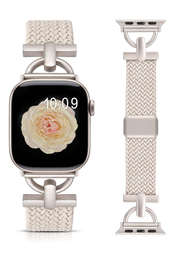 Braided Magnetic Compatible with Apple Watch Band for Women & Men, D-Shape Stretchy Elastic Nylon Strap, Fits 38/40/41/42/44/45/46/49mm, for iWatch Series 11 10 9 8 7 SE Ultra