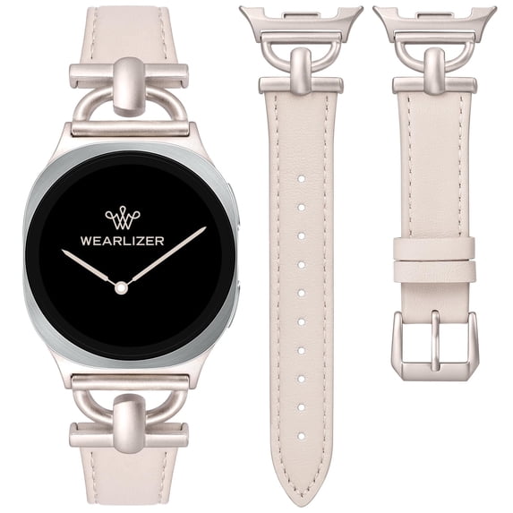 Wearlizer Leather Band Compatible with Samsung Galaxy Watch 9/8 40mm 44mm & Watch 8 Classic 46mm, Slim Dressy Genuine Leather Strap with D-Shape Metal Buckle for Women