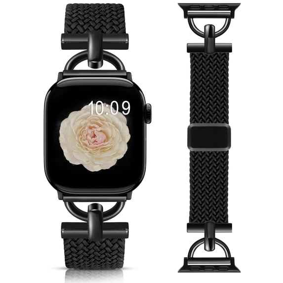 Wearlizer Braided Magnetic Compatible with Apple Watch Band for Women & Men, D-Shape Stretchy Elastic Nylon Strap, Fits 38/40/41/42/44/45/46/49mm, for iWatch Series 11 10 9 8 7 SE Ultra