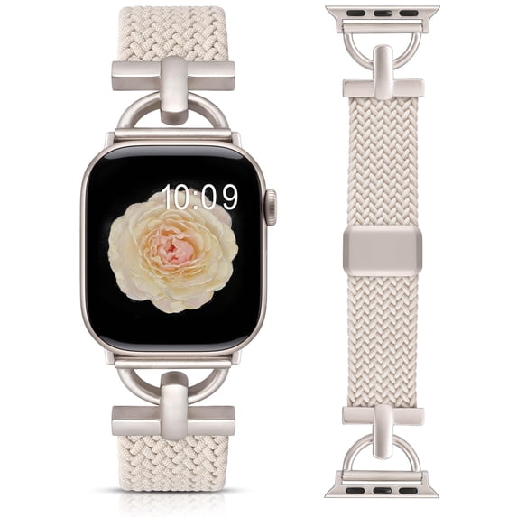 Wearlizer Braided Magnetic Compatible with Apple Watch Band for Women & Men, D-Shape Stretchy Elastic Nylon Strap, Fits 38/40/41/42/44/45/46/49mm, for iWatch Series 11 10 9 8 7 SE Ultra