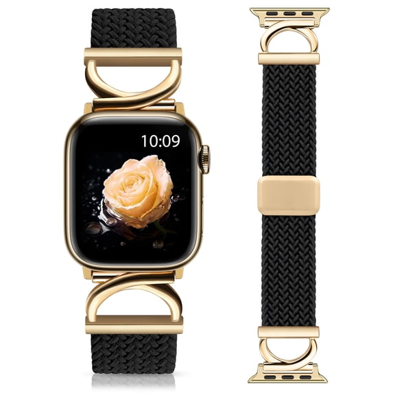 Wearlizer Braided Nylon Watch Band Compatible with Apple Watch Bands 38/40/41/42/44/45/46/49mm Women C-Shaped Buckle Magnetic Clasp Adjustable Strap for Iwatch Series 11/10/9/8/7/6/5/4/3/SE/Ultra