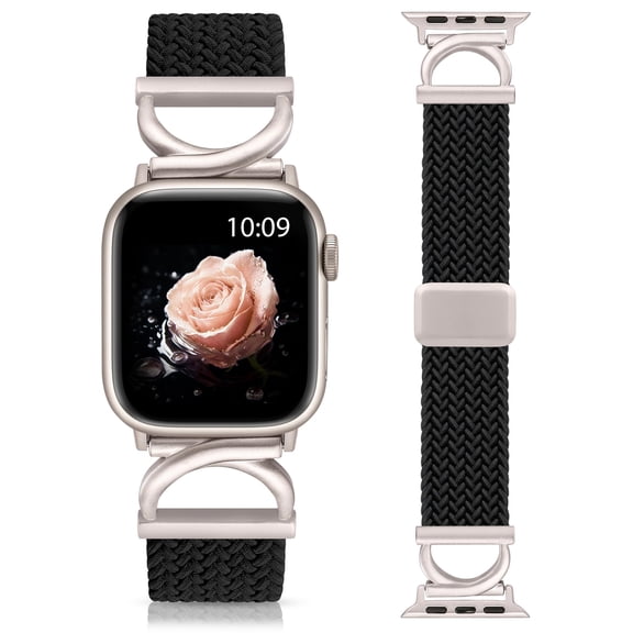 Wearlizer Braided Nylon Watch Band Compatible with Apple Watch Bands 38/40/41/42/44/45/46/49mm Women C-Shaped Buckle Magnetic Clasp Adjustable Strap for Iwatch Series 11/10/9/8/7/6/5/4/3/SE/Ultra