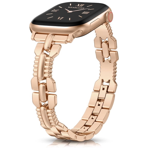 Wearlizer Slim Stainless Steel Watch Band Compatible with Apple Watch Bands Women Sculpted Link Bracelet Adjustable Strap for Series 11/10/9/8/7/6/5/4/3/SE/Ultra 38/40/41/42/44/45/46/49mm