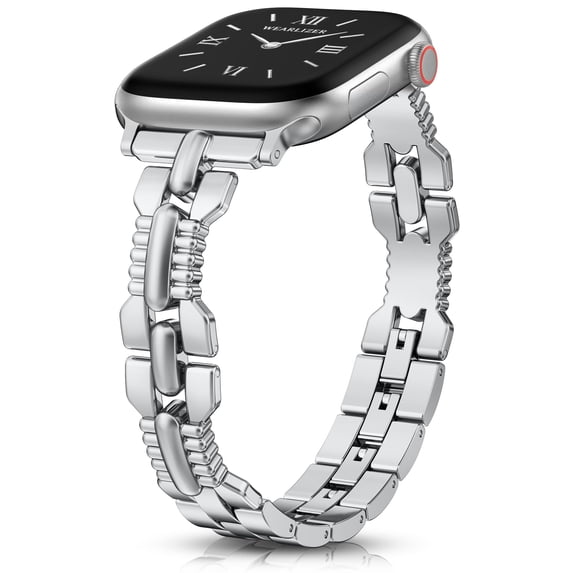 Wearlizer Slim Stainless Steel Watch Band Compatible with Apple Watch Bands Women Sculpted Link Bracelet Adjustable Strap for Series 11/10/9/8/7/6/5/4/3/SE/Ultra 38/40/41/42/44/45/46/49mm