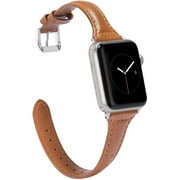 Wearlizer Brown Slim Leather Apple Watch Band 38mm 40mm 41mm for iWatch Womens Mens Top Grain Leather Thin Strap Series SE 7 6 5 4 3 2 1 Sport