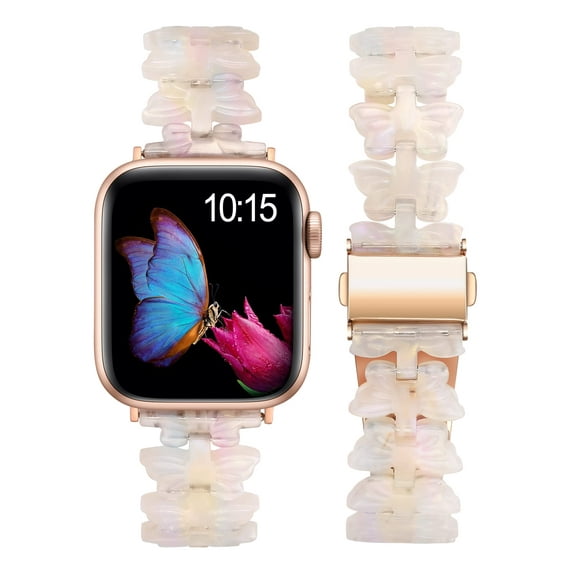 Wearlizer Butterfly Resin Bands Compatible with Apple Watch Band 38mm 40mm 41mm Women, Fashion Cute Slim Light Waterproof Bracelet Strap with Metal Buckle for iWatch Series 8 7 SE 6 5 4 3 2 1