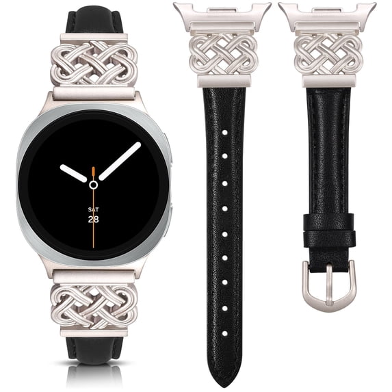 Wearlizer Celtic Knot Leather Band Compatible with Samsung Galaxy Watch 8 40mm 44mm & Watch 8 Classic 46mm, Slim Dressy Leather Strap for Women with Designer Interlock Buckle